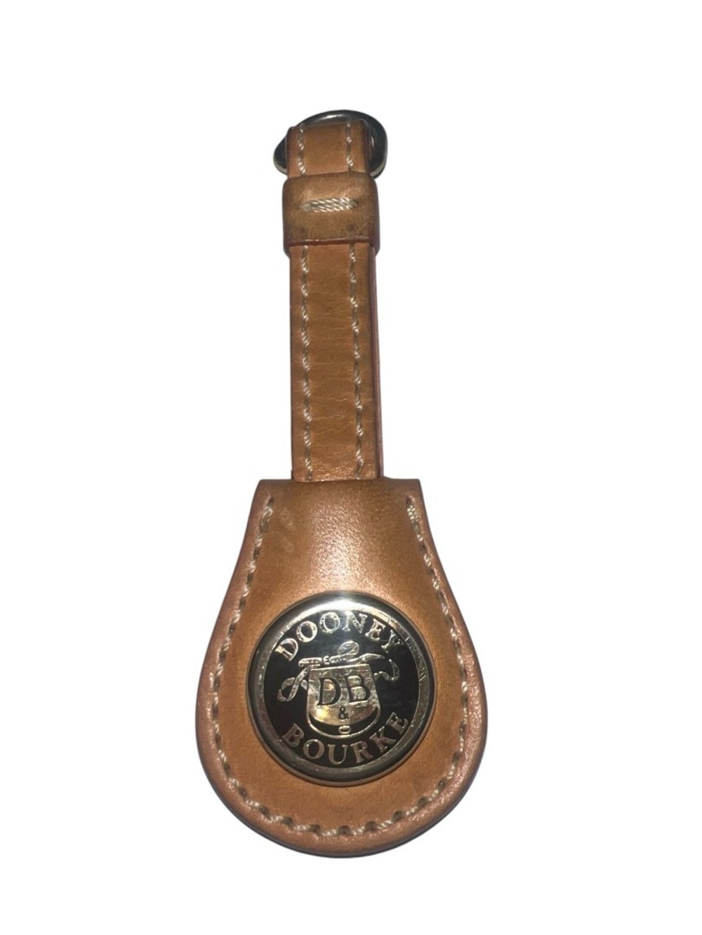 Vintage Dooney & Bourke Tan Leather Medallion Key Fob Keychain